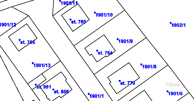 Parcela st. 764 v KÚ Radnice u Rokycan, Katastrální mapa