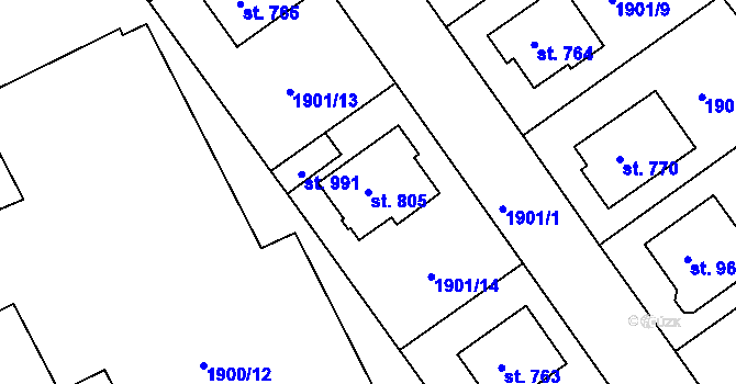 Parcela st. 805 v KÚ Radnice u Rokycan, Katastrální mapa