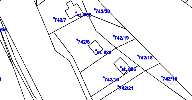 Parcela st. 822 v KÚ Radnice u Rokycan, Katastrální mapa