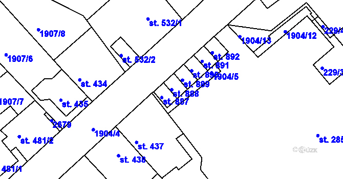 Parcela st. 888 v KÚ Radnice u Rokycan, Katastrální mapa