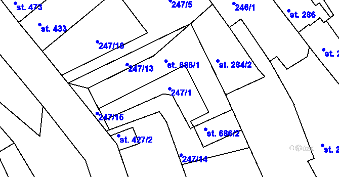 Parcela st. 247/1 v KÚ Radnice u Rokycan, Katastrální mapa