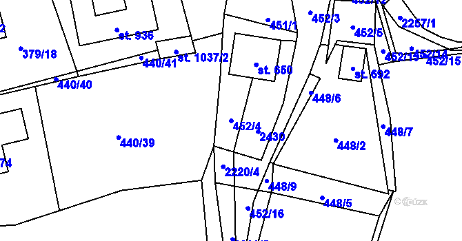 Parcela st. 452/4 v KÚ Radnice u Rokycan, Katastrální mapa