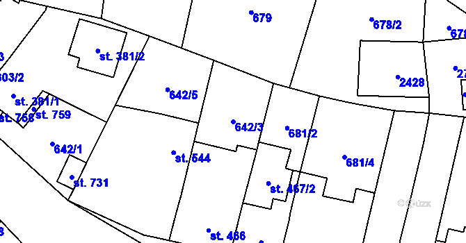 Parcela st. 642/3 v KÚ Radnice u Rokycan, Katastrální mapa