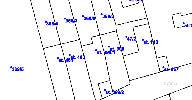 Parcela st. 399/1 v KÚ Radnice u Rokycan, Katastrální mapa