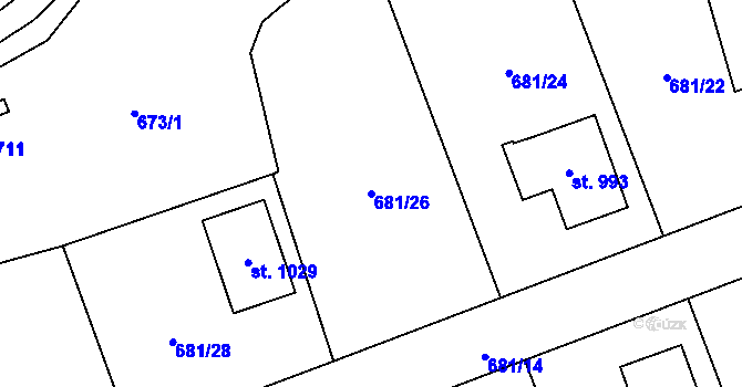Parcela st. 681/26 v KÚ Radnice u Rokycan, Katastrální mapa