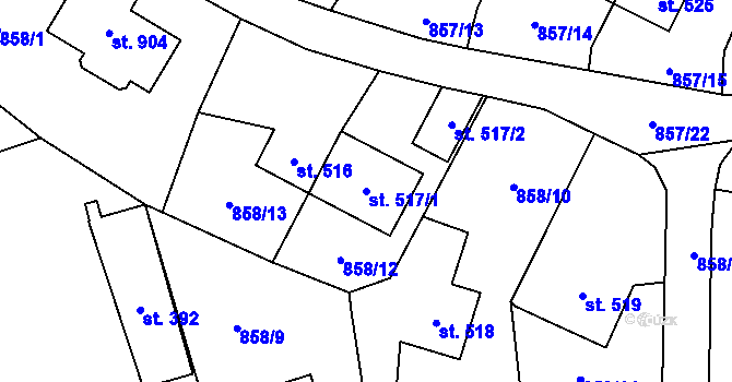 Parcela st. 517/1 v KÚ Radnice u Rokycan, Katastrální mapa