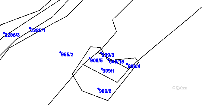 Parcela st. 909/3 v KÚ Radnice u Rokycan, Katastrální mapa