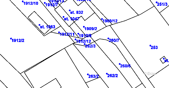 Parcela st. 262/3 v KÚ Radnice u Rokycan, Katastrální mapa