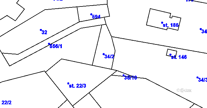 Parcela st. 34/2 v KÚ Skomelno, Katastrální mapa