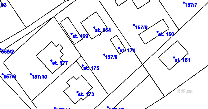 Parcela st. 157/9 v KÚ Skomelno, Katastrální mapa