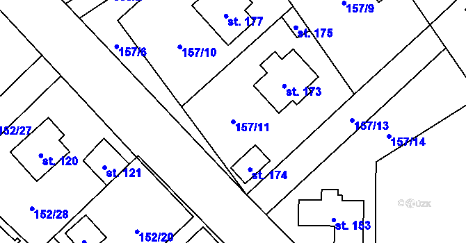 Parcela st. 157/11 v KÚ Skomelno, Katastrální mapa