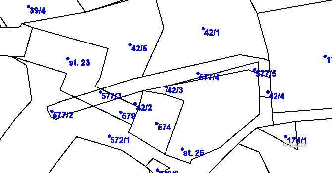 Parcela st. 42/3 v KÚ Skomelno, Katastrální mapa