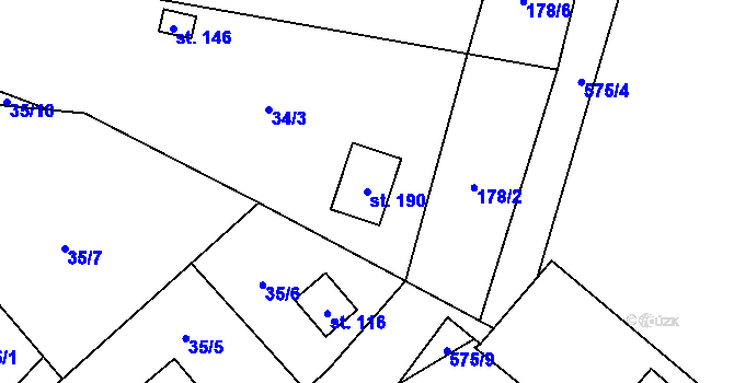 Parcela st. 190 v KÚ Skomelno, Katastrální mapa