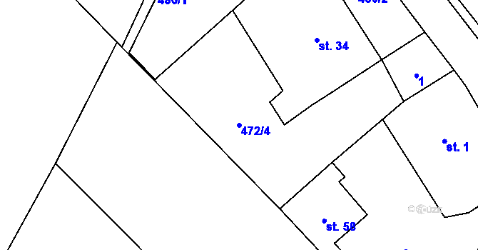 Parcela st. 472/4 v KÚ Radňoves, Katastrální mapa