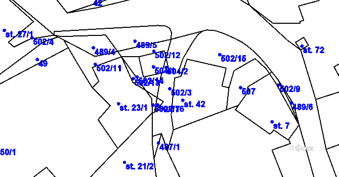 Parcela st. 502/3 v KÚ Radňoves, Katastrální mapa