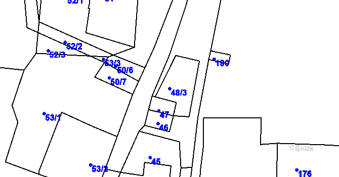 Parcela st. 48/3 v KÚ Radňovice, Katastrální mapa