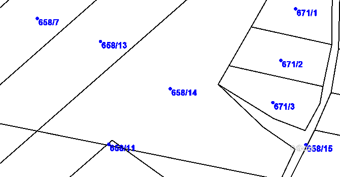 Parcela st. 658/14 v KÚ Radochovy, Katastrální mapa
