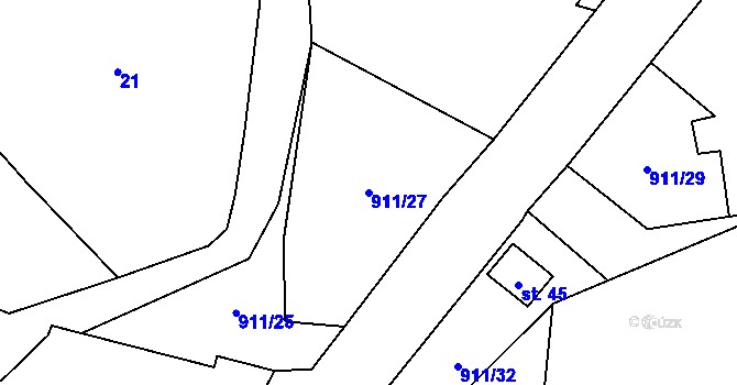 Parcela st. 911/27 v KÚ Radochovy, Katastrální mapa