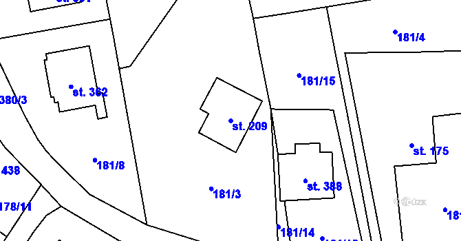 Parcela st. 209 v KÚ Radomyšl, Katastrální mapa