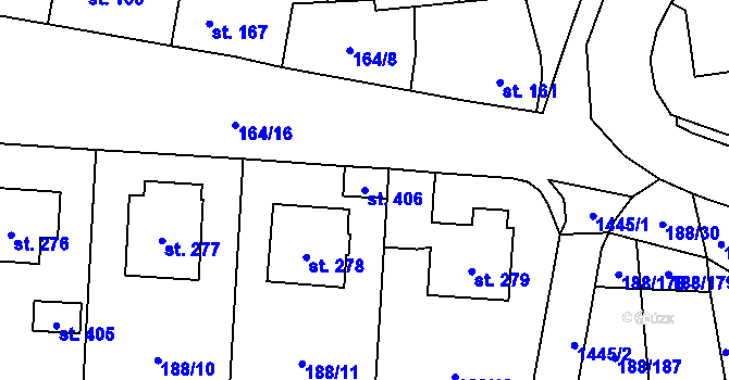 Parcela st. 406 v KÚ Radomyšl, Katastrální mapa