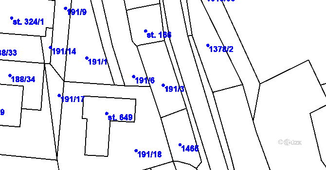 Parcela st. 191/3 v KÚ Radomyšl, Katastrální mapa