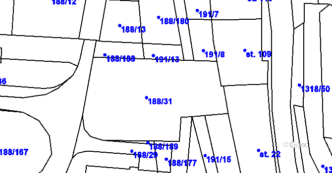 Parcela st. 191/10 v KÚ Radomyšl, Katastrální mapa