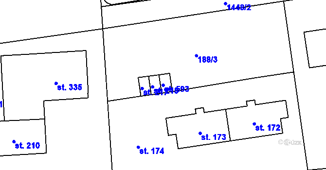 Parcela st. 593 v KÚ Radomyšl, Katastrální mapa