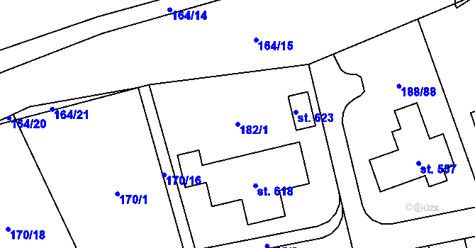 Parcela st. 182/1 v KÚ Radomyšl, Katastrální mapa