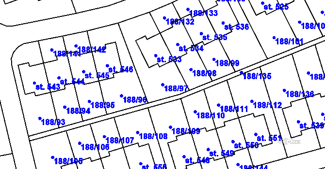 Parcela st. 188/97 v KÚ Radomyšl, Katastrální mapa