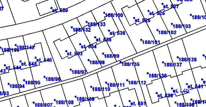 Parcela st. 188/99 v KÚ Radomyšl, Katastrální mapa