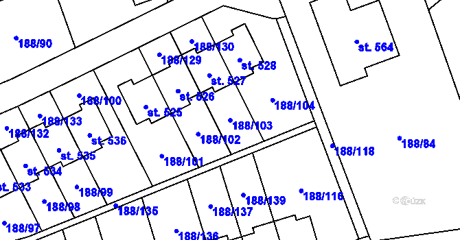 Parcela st. 188/103 v KÚ Radomyšl, Katastrální mapa
