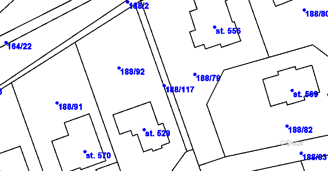 Parcela st. 188/117 v KÚ Radomyšl, Katastrální mapa