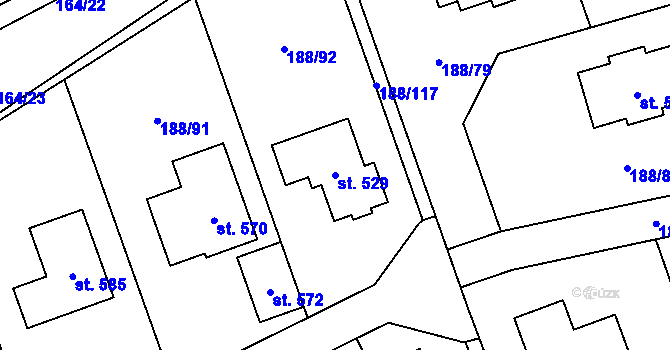 Parcela st. 529 v KÚ Radomyšl, Katastrální mapa