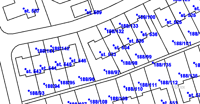 Parcela st. 533 v KÚ Radomyšl, Katastrální mapa