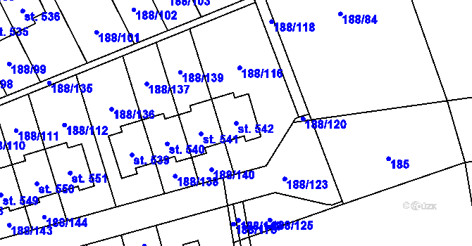 Parcela st. 542 v KÚ Radomyšl, Katastrální mapa