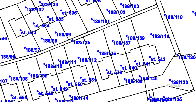 Parcela st. 188/136 v KÚ Radomyšl, Katastrální mapa