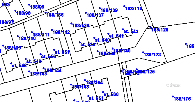 Parcela st. 188/138 v KÚ Radomyšl, Katastrální mapa