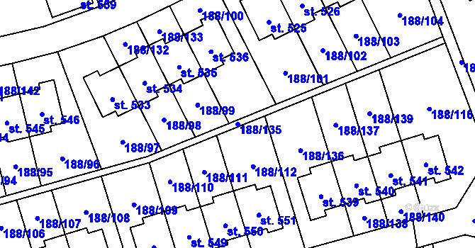 Parcela st. 188/135 v KÚ Radomyšl, Katastrální mapa
