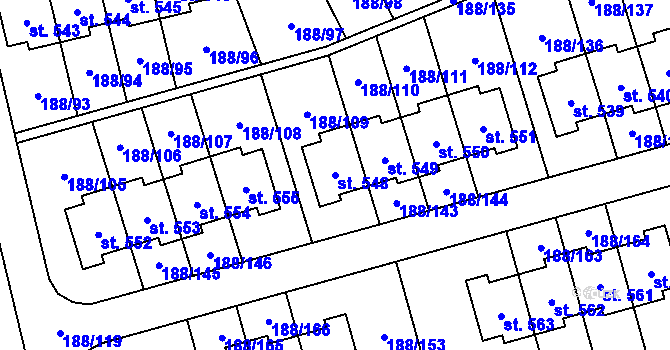 Parcela st. 548 v KÚ Radomyšl, Katastrální mapa