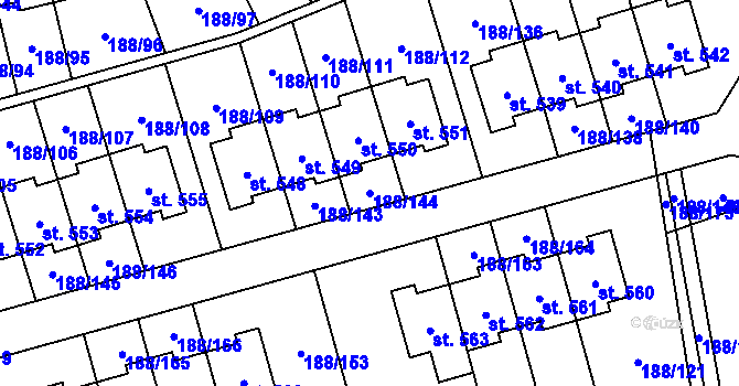Parcela st. 188/144 v KÚ Radomyšl, Katastrální mapa