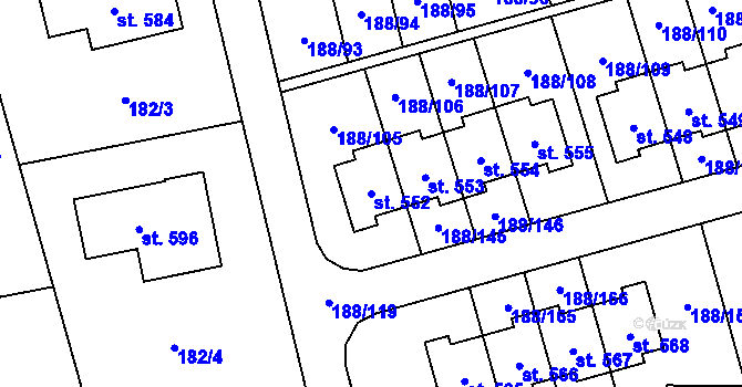 Parcela st. 552 v KÚ Radomyšl, Katastrální mapa