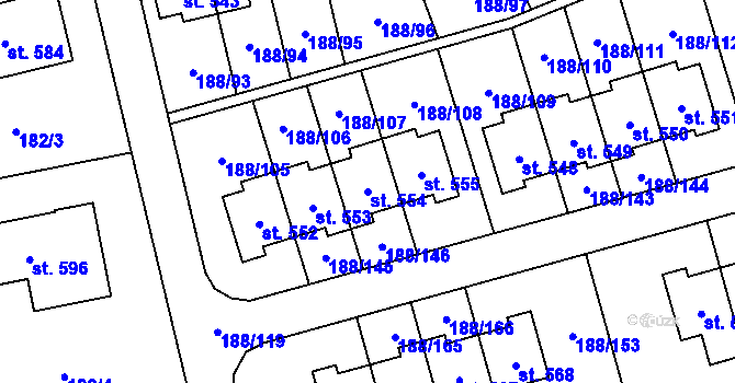 Parcela st. 554 v KÚ Radomyšl, Katastrální mapa