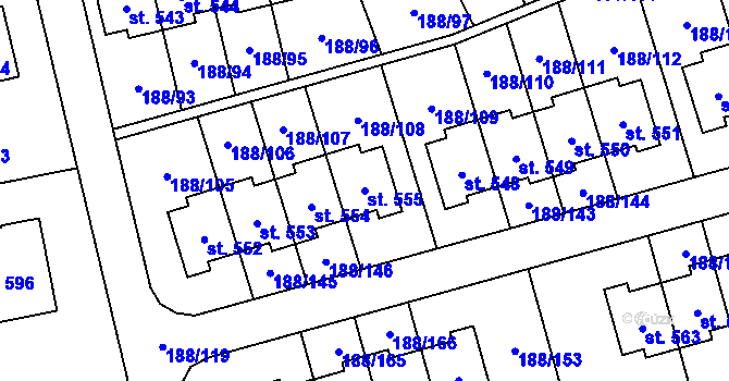 Parcela st. 555 v KÚ Radomyšl, Katastrální mapa