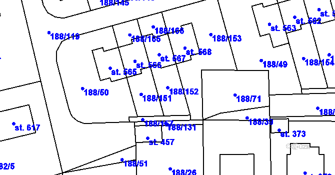 Parcela st. 188/152 v KÚ Radomyšl, Katastrální mapa