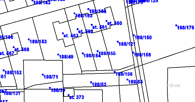 Parcela st. 188/155 v KÚ Radomyšl, Katastrální mapa