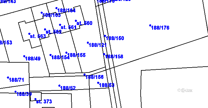 Parcela st. 188/158 v KÚ Radomyšl, Katastrální mapa