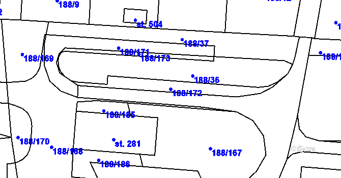 Parcela st. 188/172 v KÚ Radomyšl, Katastrální mapa
