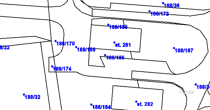 Parcela st. 188/186 v KÚ Radomyšl, Katastrální mapa