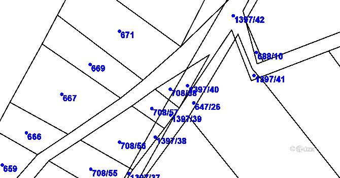 Parcela st. 708/58 v KÚ Radomyšl, Katastrální mapa