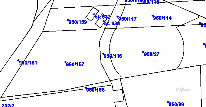 Parcela st. 950/116 v KÚ Radomyšl, Katastrální mapa